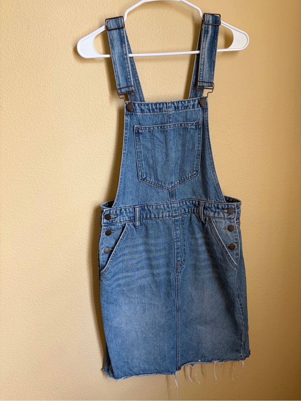 Denim Overall Skirt Dress in Medium Blue